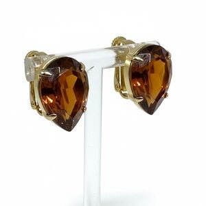 Vintage François Amber Glass Clip Earrings Gold Tone Signed Pat 2809501